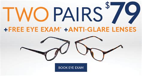 free eye exam two pairs glasses