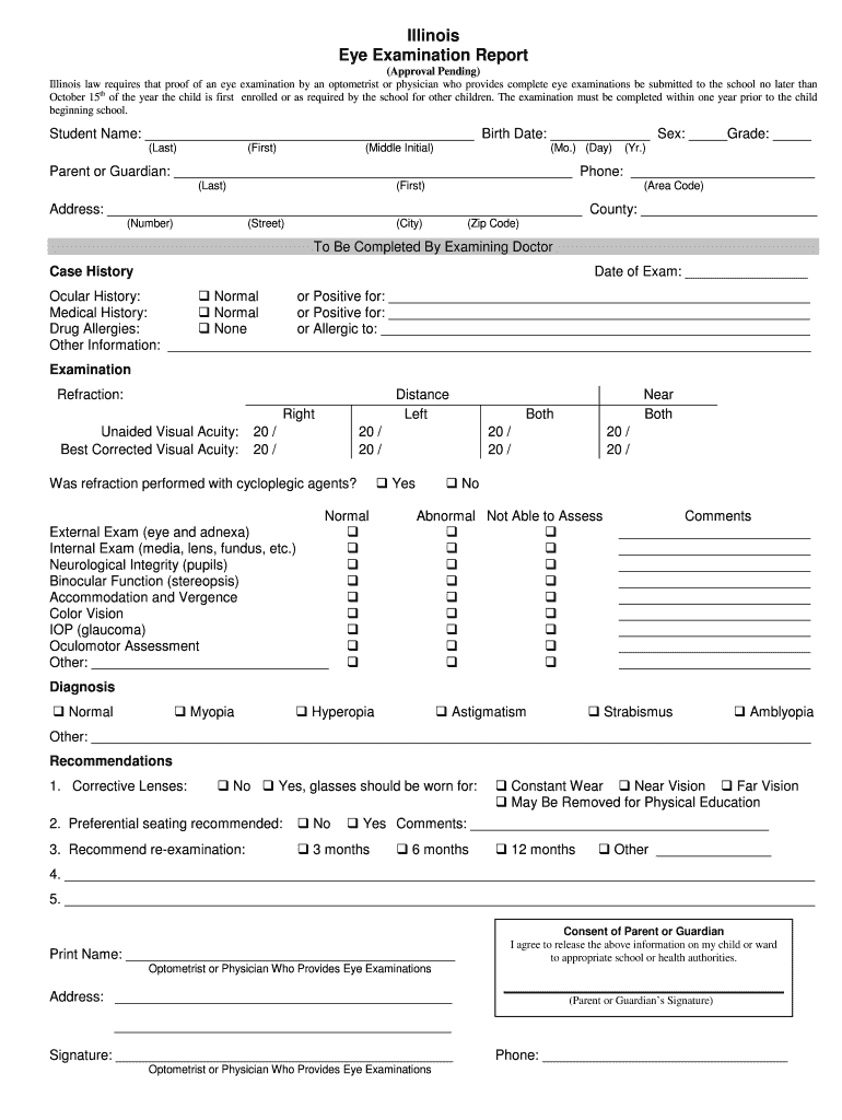 illinois Eye Exam Form